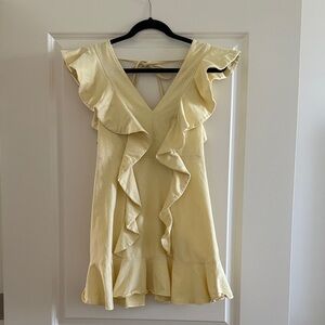 Ruffled V-Neck Yellow Women's Dress